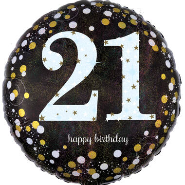 Foil balloon - Holographic Sparkling - "21 Happy Birthday" - 45 cm